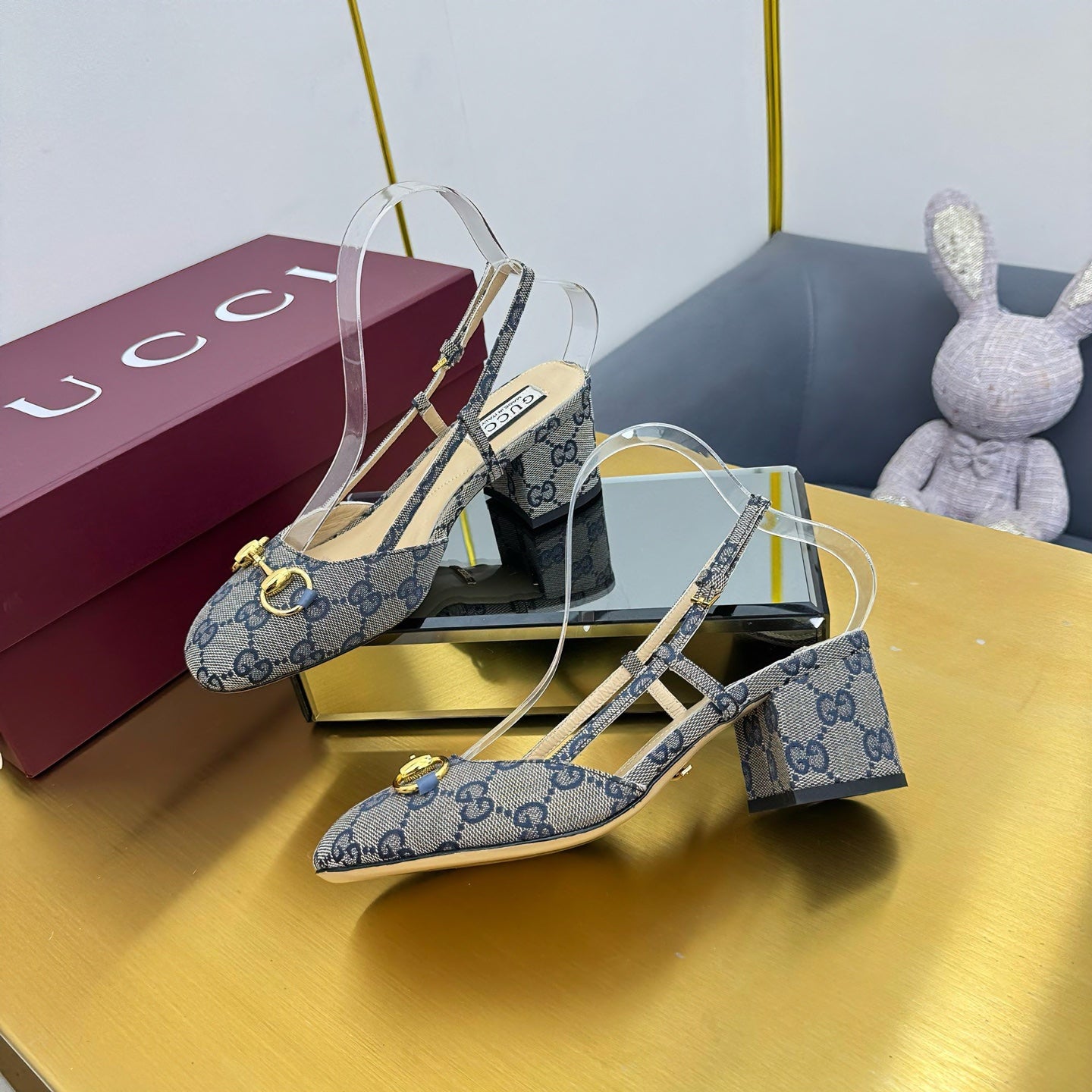 GG HIGH SLINGBACK 65 IN GREY LAMBSKIN WITH GOLD HARDWARE - 35