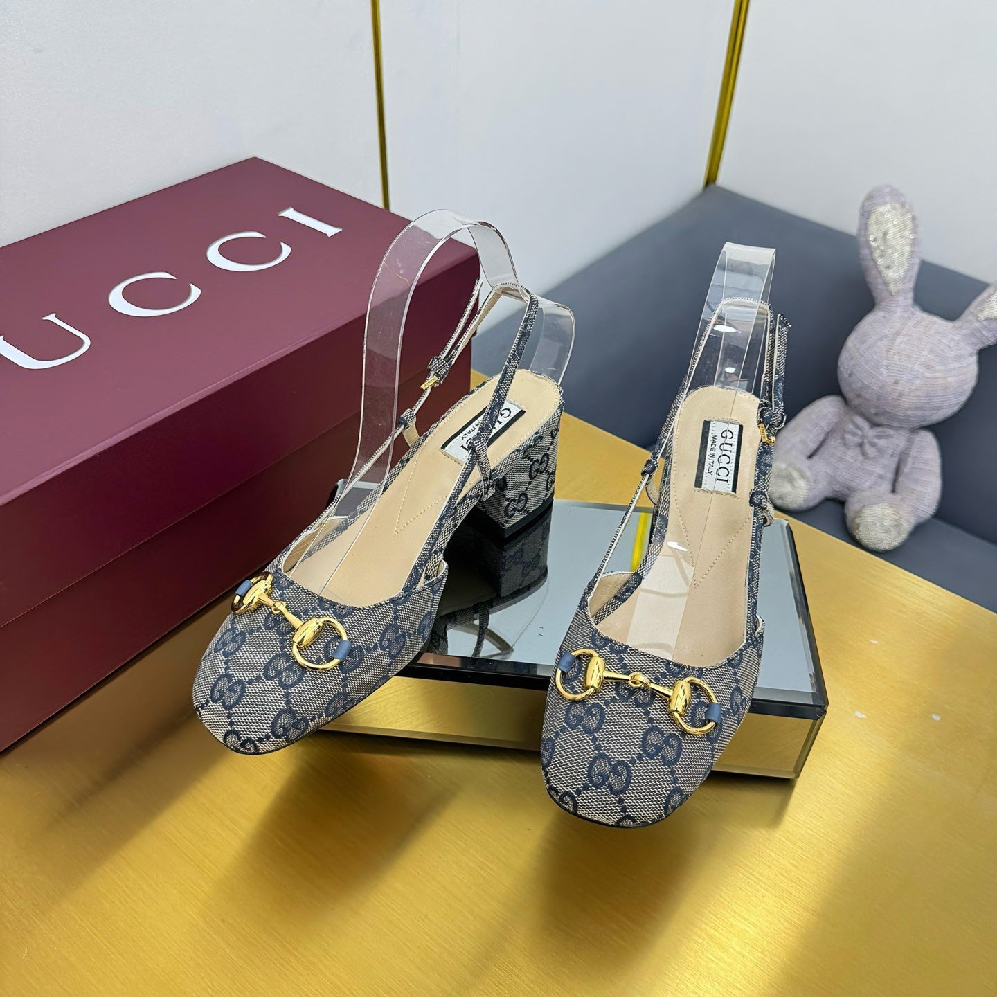 GG HIGH SLINGBACK 65 IN GREY LAMBSKIN WITH GOLD HARDWARE - 35