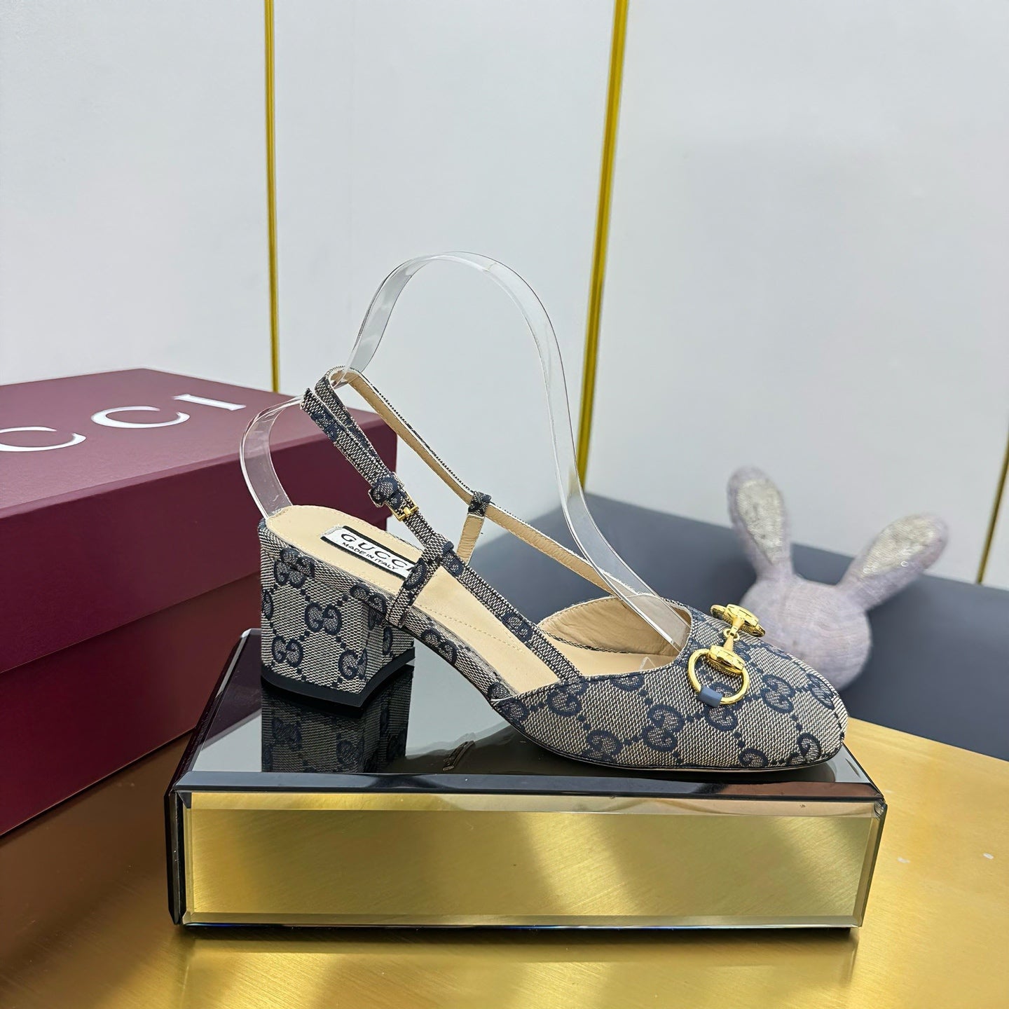 GG HIGH SLINGBACK 65 IN GREY LAMBSKIN WITH GOLD HARDWARE - 35