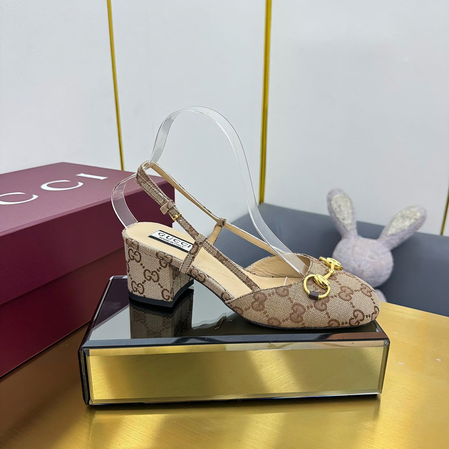GG HIGH SLINGBACK 65 IN BEIGE LAMBSKIN WITH GOLD HARDWARE - 35