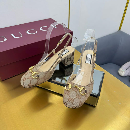 GG HIGH SLINGBACK 65 IN BEIGE LAMBSKIN WITH GOLD HARDWARE - 35