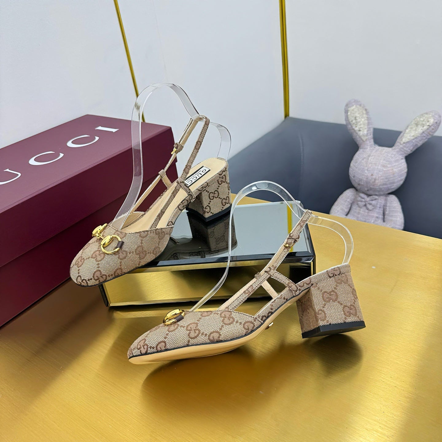 GG HIGH SLINGBACK 65 IN BEIGE LAMBSKIN WITH GOLD HARDWARE - 35