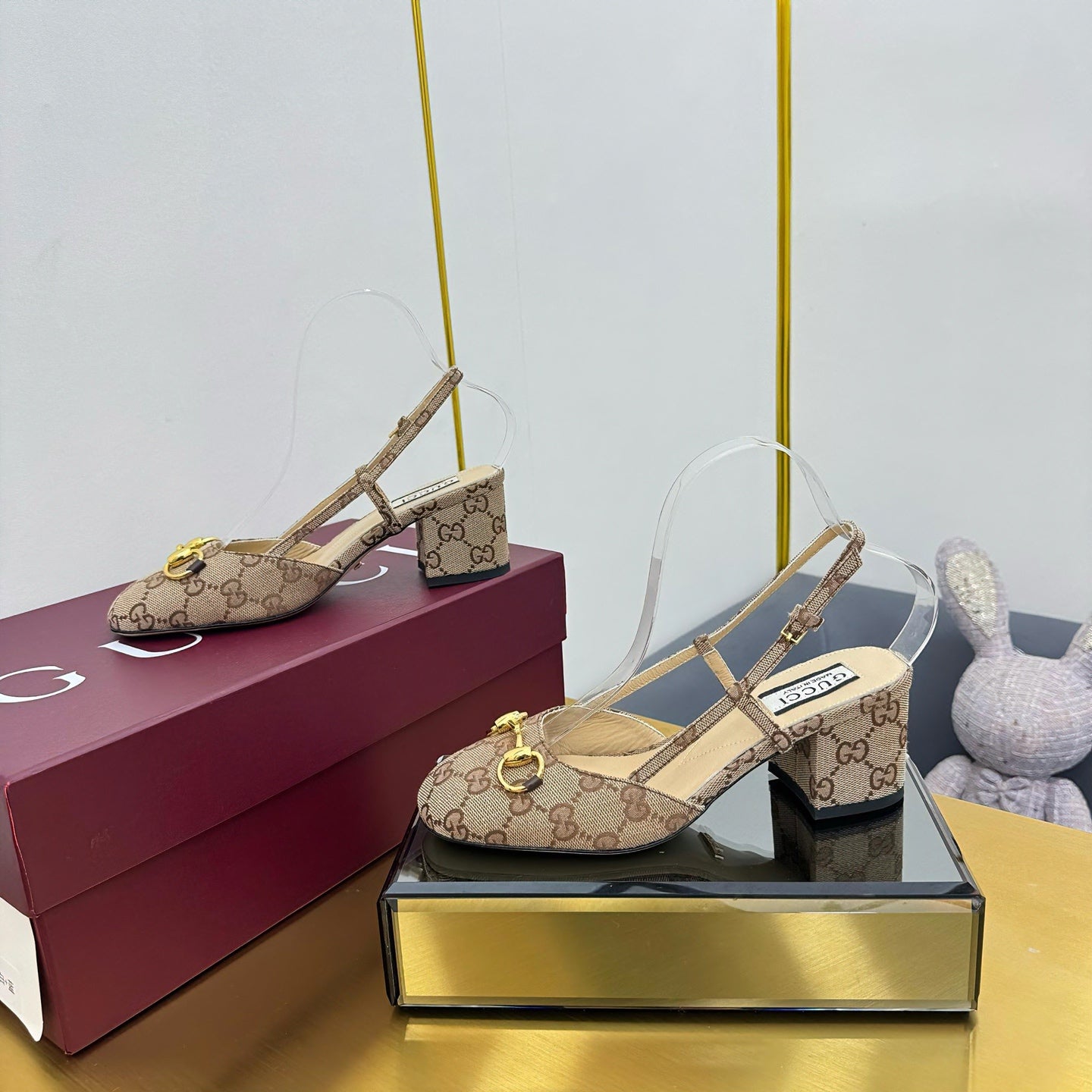 GG HIGH SLINGBACK 65 IN BEIGE LAMBSKIN WITH GOLD HARDWARE - 35