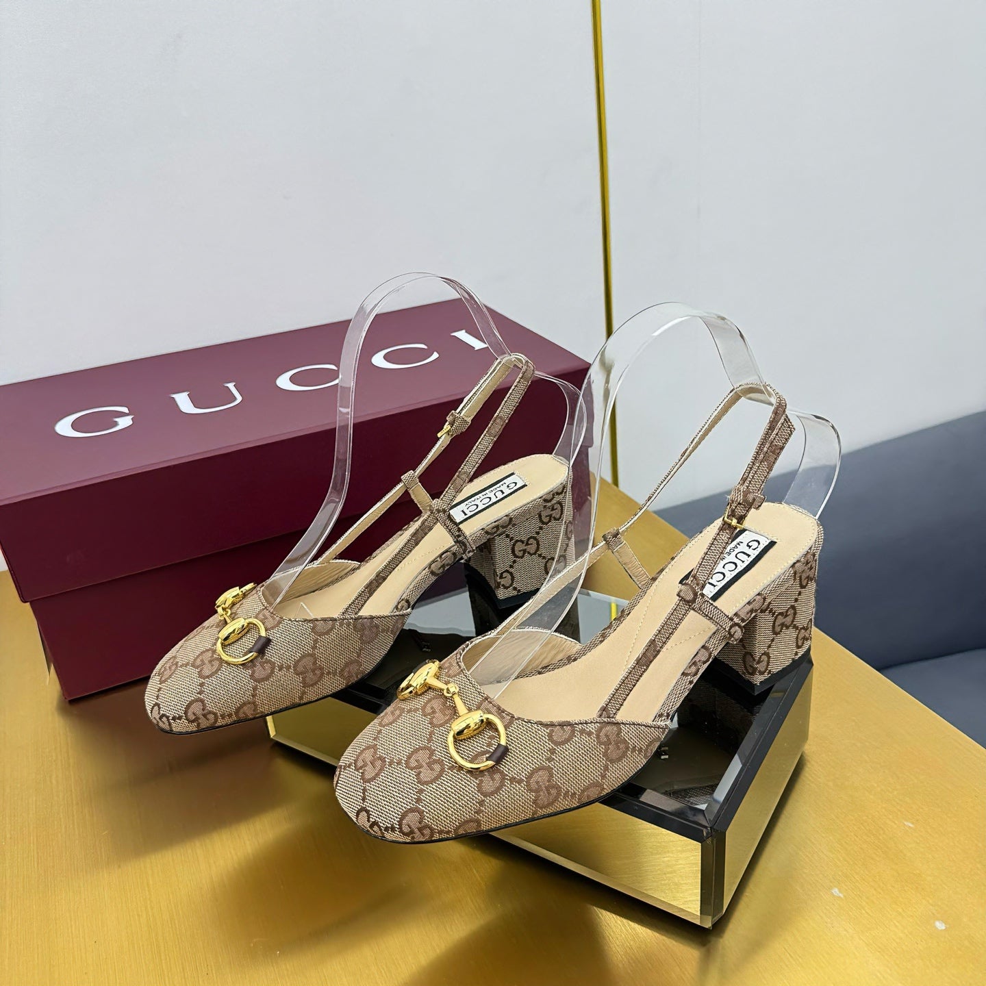 GG HIGH SLINGBACK 65 IN BEIGE LAMBSKIN WITH GOLD HARDWARE - 35