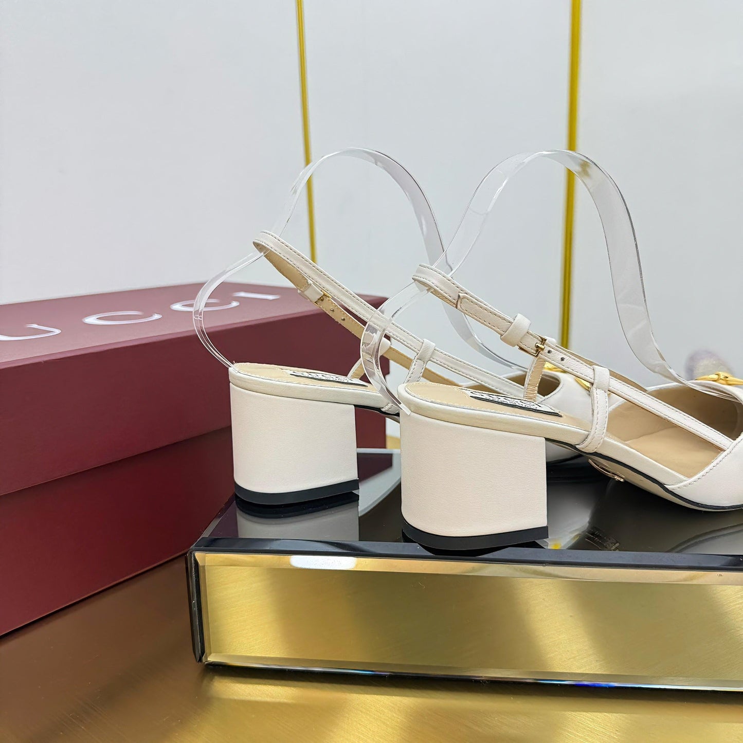 GG HIGH SLINGBACK 65 IN WHITE LAMBSKIN WITH GOLD HARDWARE - 35