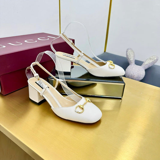 GG HIGH SLINGBACK 65 IN WHITE LAMBSKIN WITH GOLD HARDWARE - 35