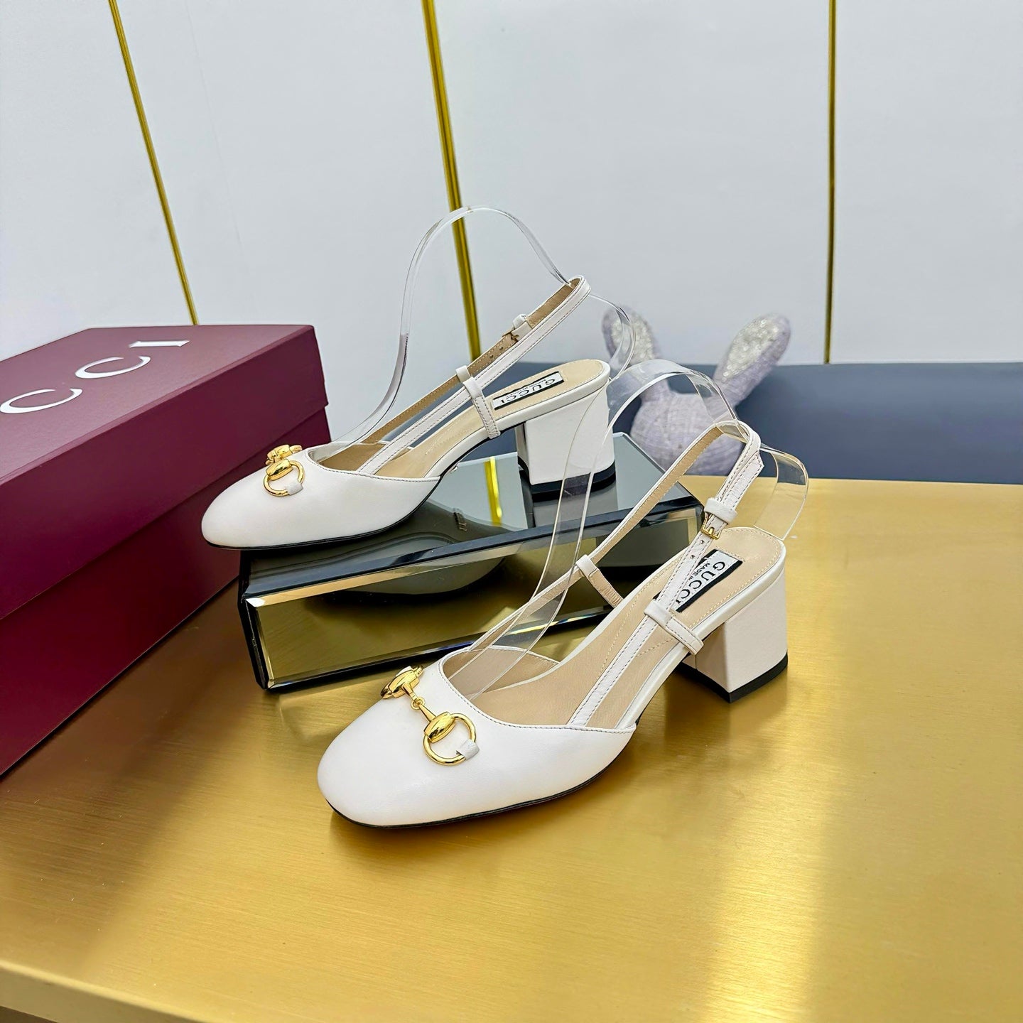GG HIGH SLINGBACK 65 IN WHITE LAMBSKIN WITH GOLD HARDWARE - 35