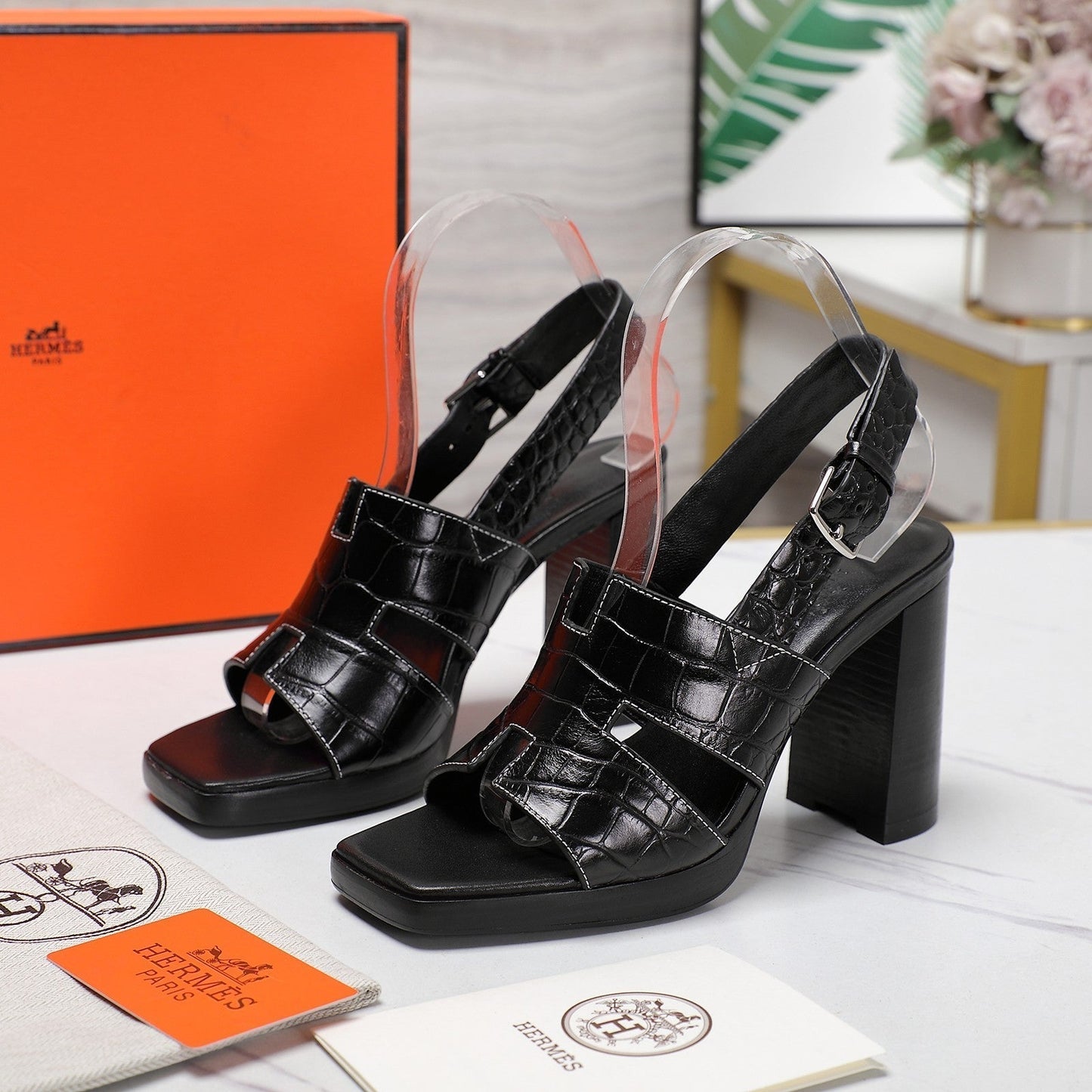 ERIS 95 SANDAL BLACK CALFSKIN PATTERNED - 35
