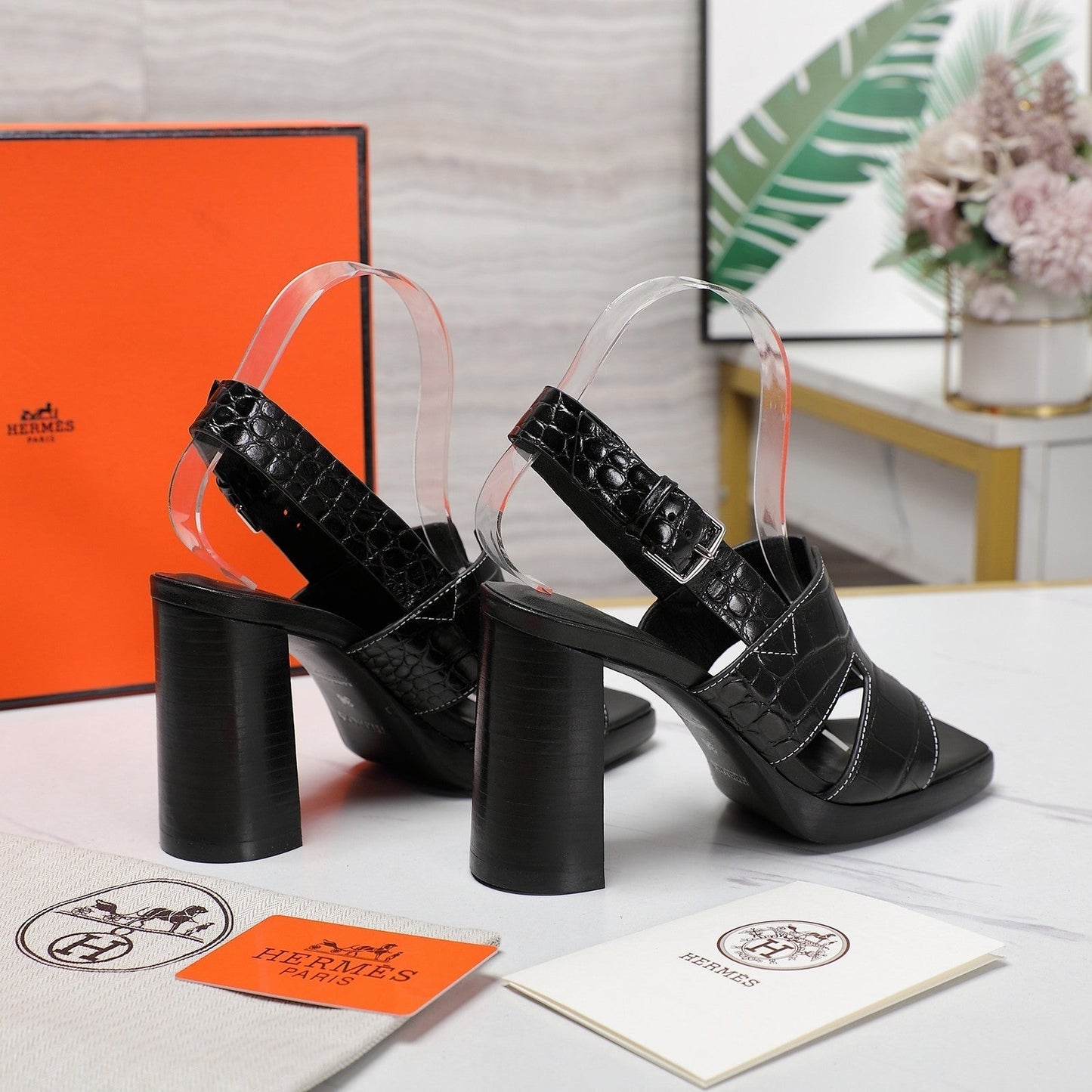 ERIS 95 SANDAL BLACK CALFSKIN PATTERNED - 35