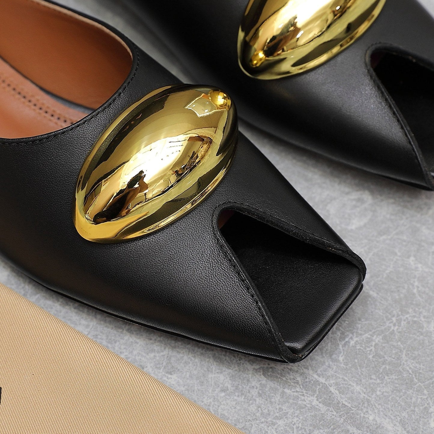 ALAIA FLAT MULE IN BLACK LAMBSKIN WITH GOLD HARDWARE - 34