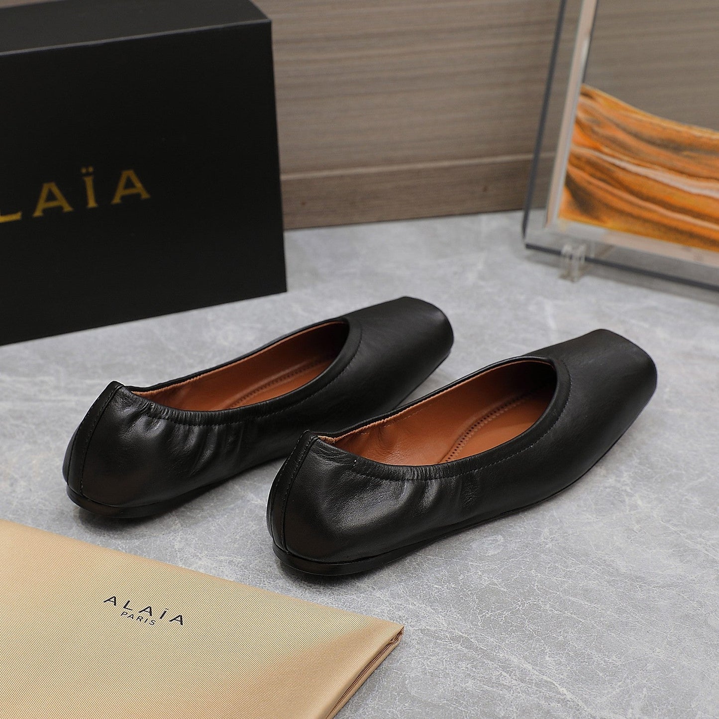 ALAIA BALLET FLATS IN BLACK SMOOTH CALFSKIN - 35