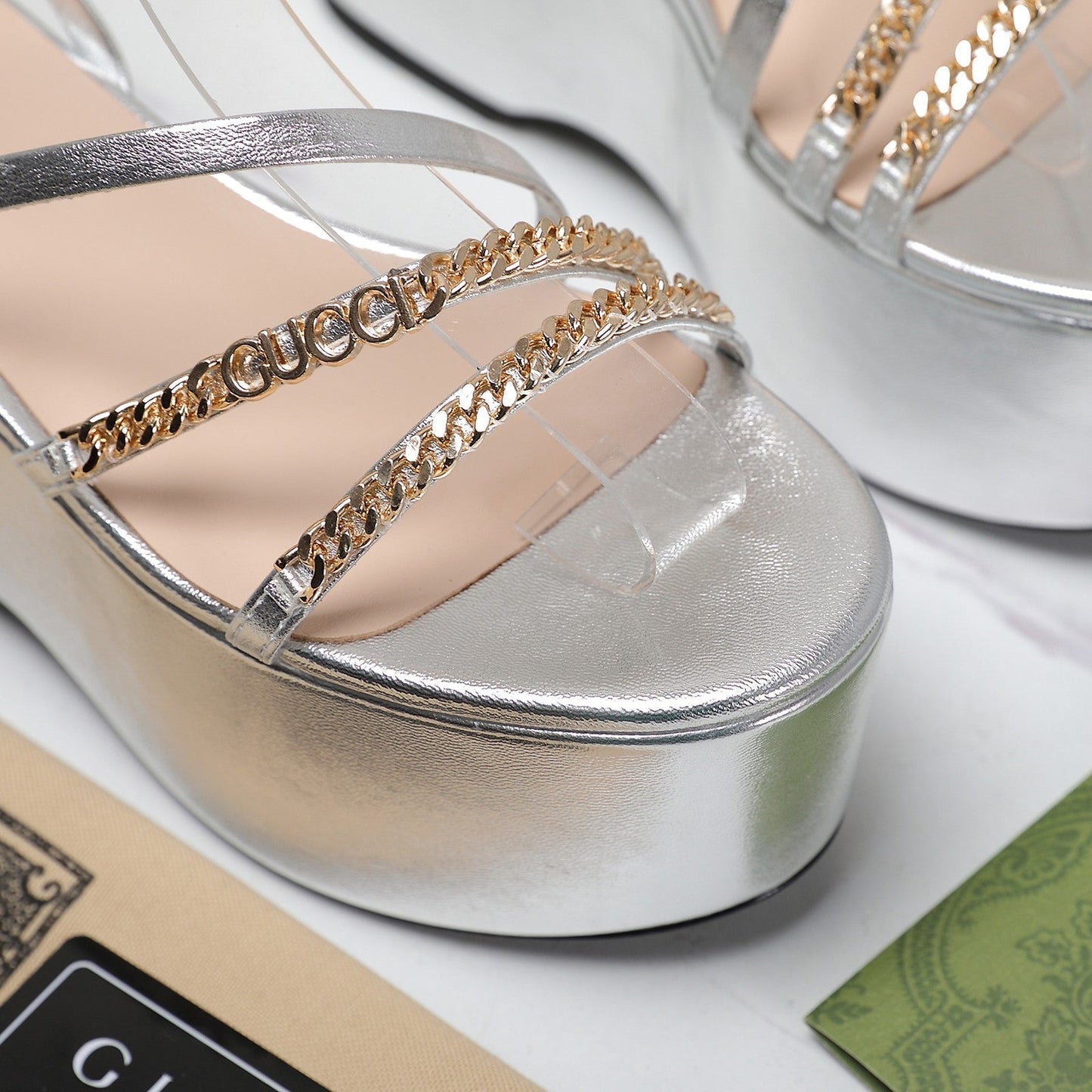 WEDGE PLATFORM IN SILVER SHEEPSKIN - 35