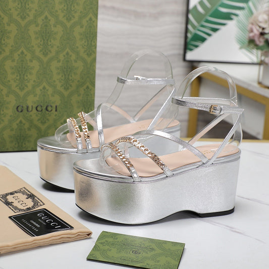 WEDGE PLATFORM IN SILVER SHEEPSKIN - 35