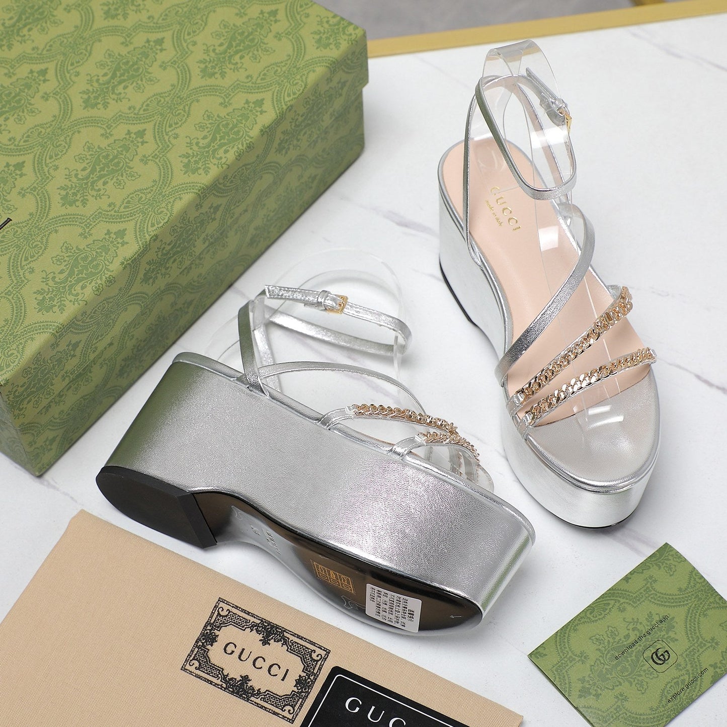 WEDGE PLATFORM IN SILVER SHEEPSKIN - 35