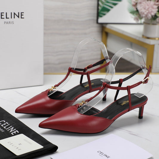 HIGH 5 CM SLINGBACK IN CHERRY RED CALFSKIN WITH GOLD LOGO - 35