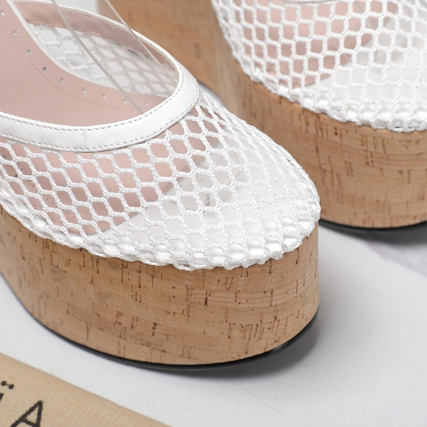 ALAIA WEDGE SANDAL IN WHITE MESH AND BEIGE RUBBER - 35