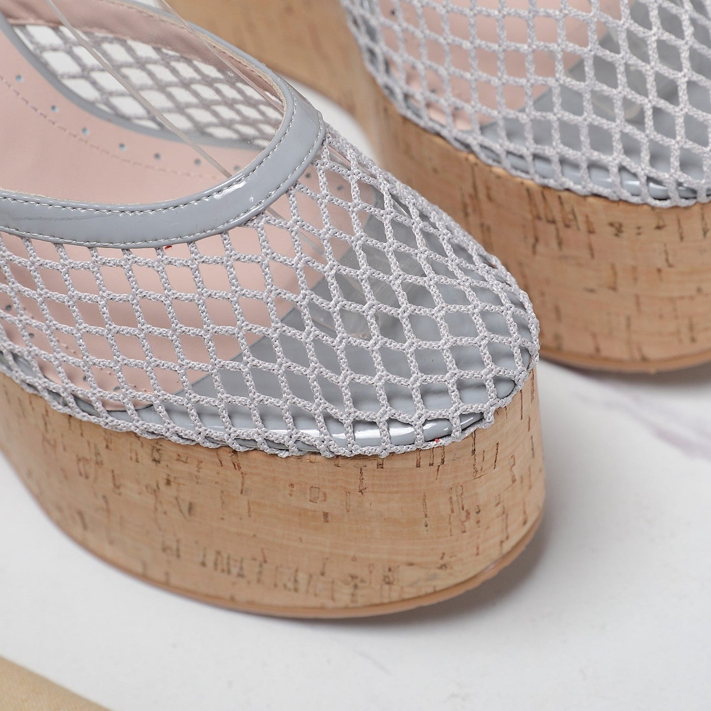 ALAIA WEDGE SANDAL IN LIGHT GREY MESH AND BEIGE RUBBER - 35