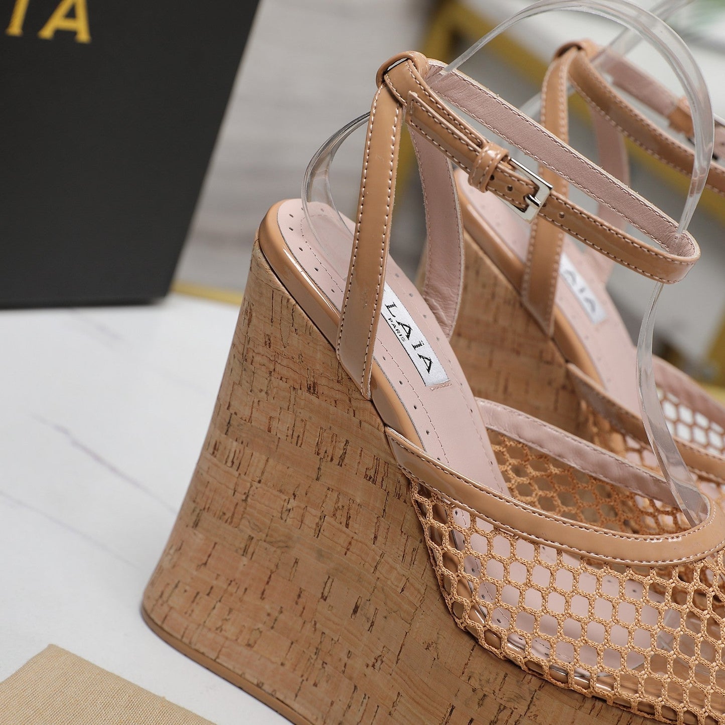 ALAIA WEDGE SANDAL IN FRENCH BEIGE MESH AND BEIGE RUBBER - 35