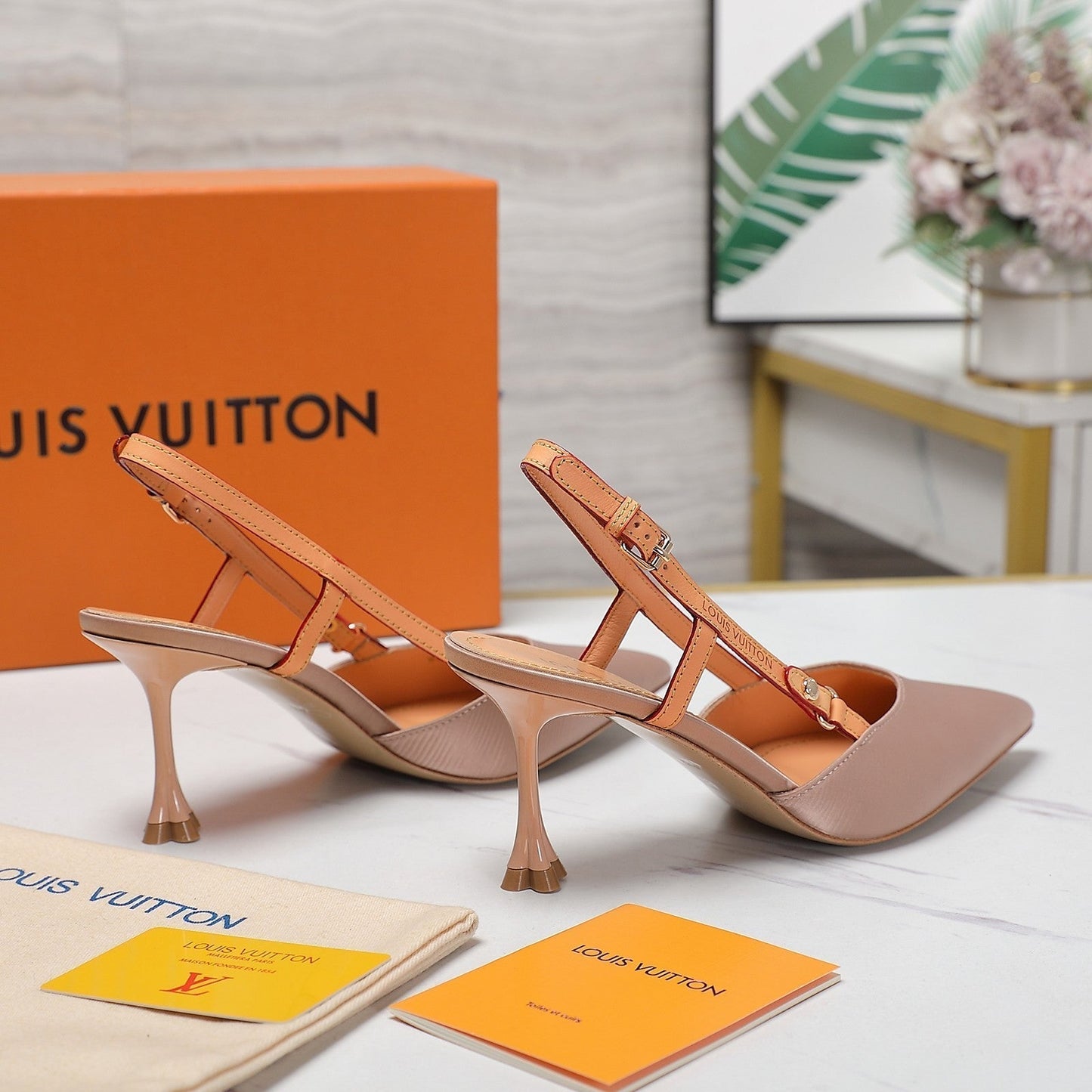 LV WOMEN BLOSSOM SLINGBACK PUMP IN NUDE BEIGE EMBROIDERED FABRIC - 35 / 7.5 CM