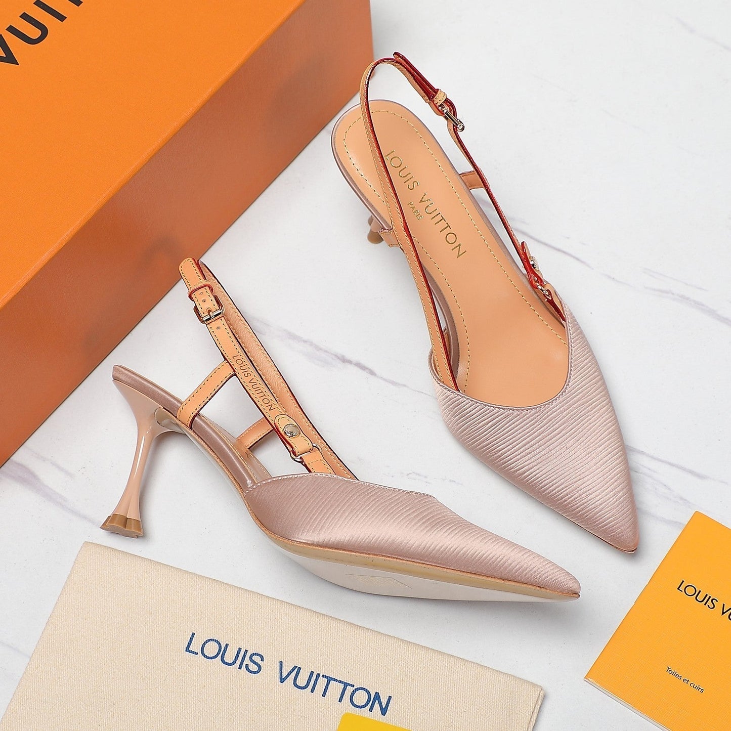 LV WOMEN BLOSSOM SLINGBACK PUMP IN NUDE BEIGE EMBROIDERED FABRIC - 35 / 7.5 CM