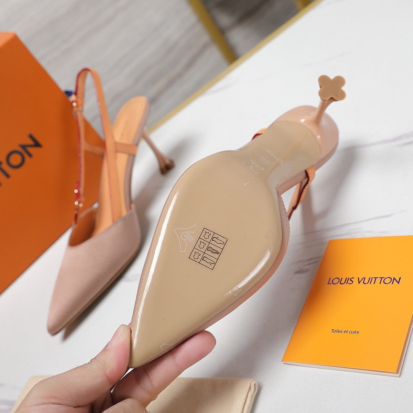 LV WOMEN BLOSSOM SLINGBACK PUMP IN NUDE BEIGE EMBROIDERED FABRIC - 35 / 7.5 CM