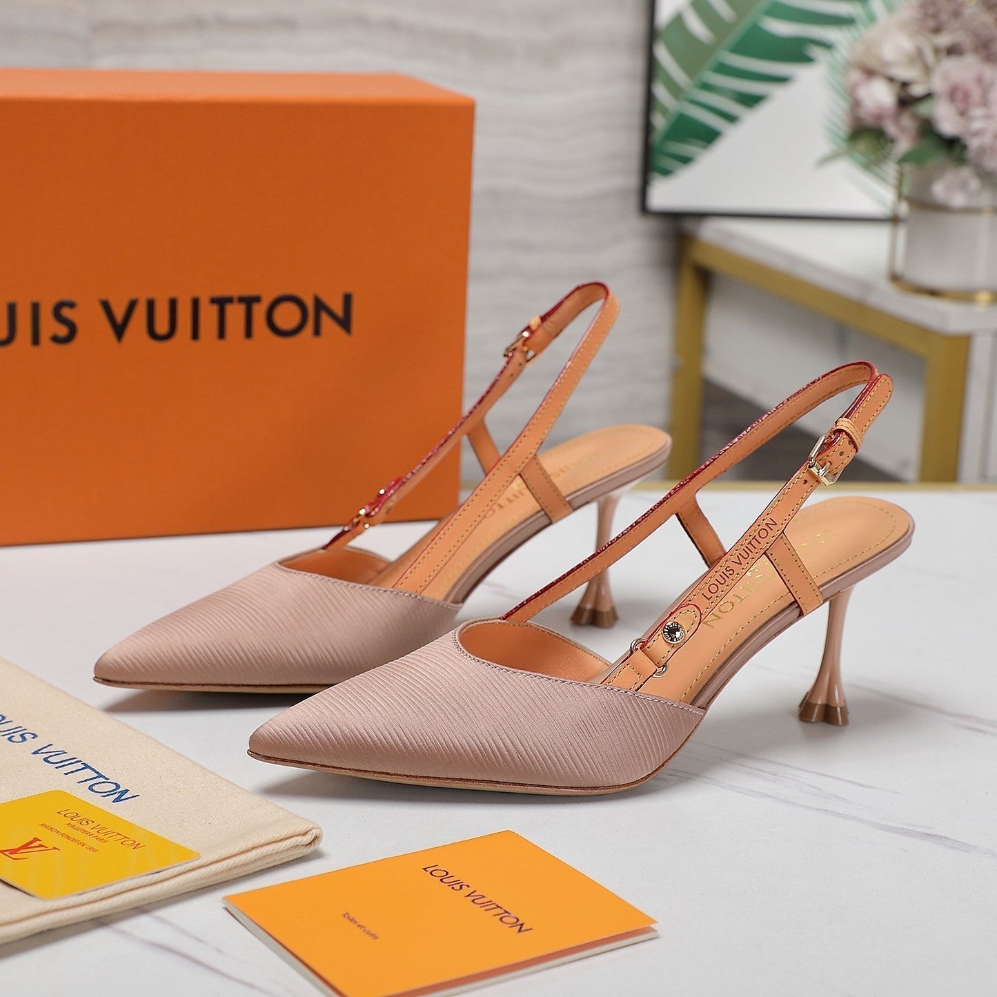 LV WOMEN BLOSSOM SLINGBACK PUMP IN NUDE BEIGE EMBROIDERED FABRIC - 35 / 7.5 CM