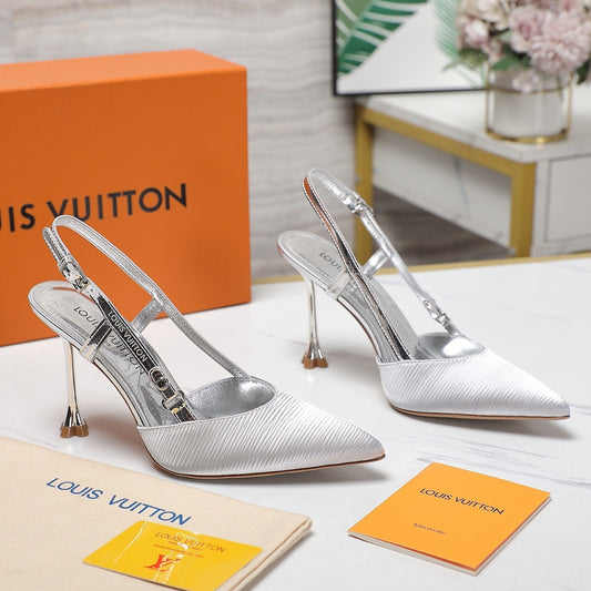 LV WOMEN BLOSSOM SLINGBACK PUMP IN SILVER EMBROIDERED FABRIC - 35 / 7.5 cm