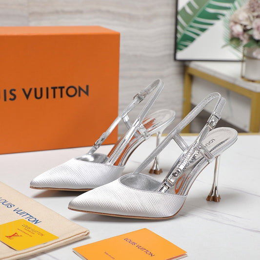 LV WOMEN BLOSSOM SLINGBACK PUMP IN SILVER EMBROIDERED FABRIC - 35 / 7.5 cm