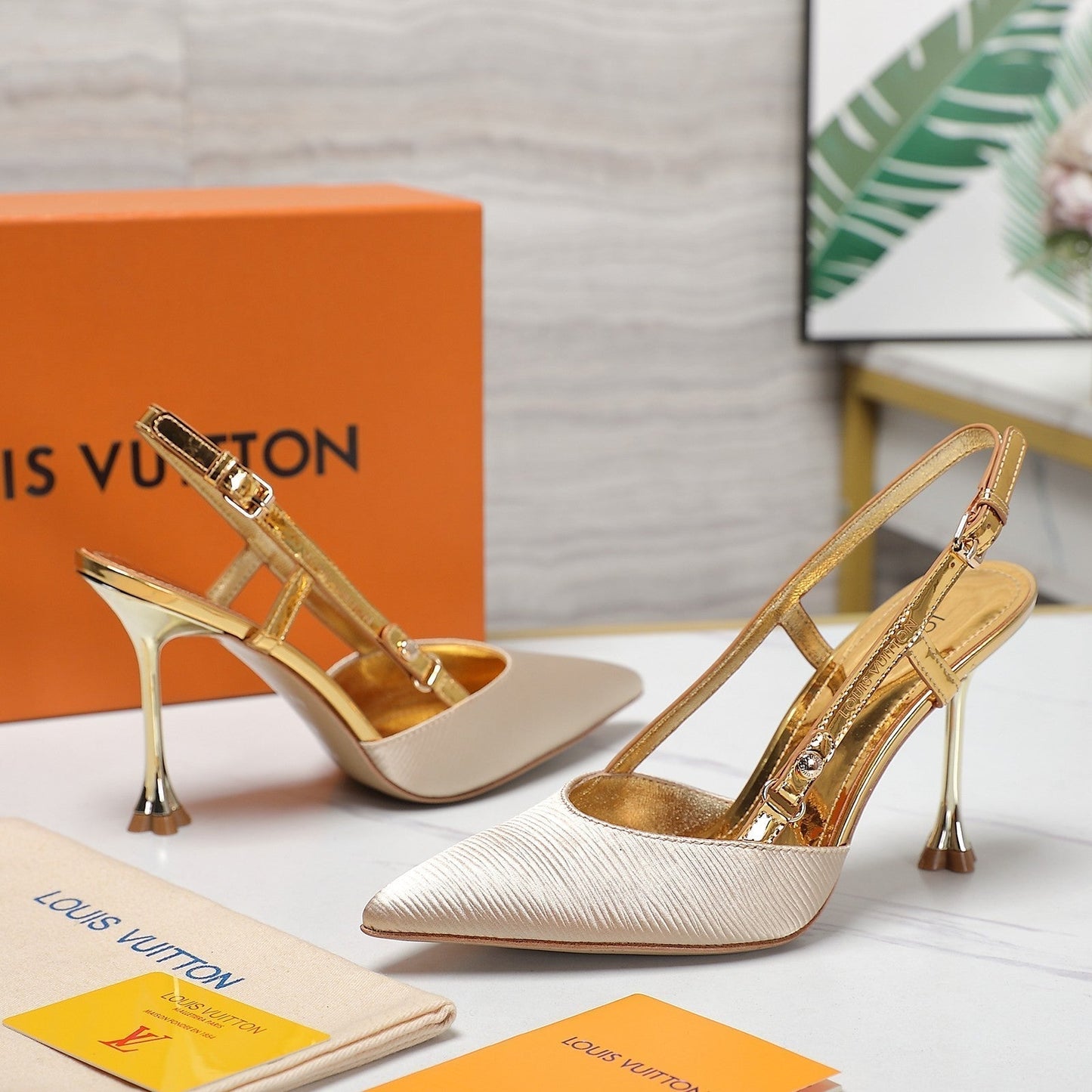 LV WOMEN BLOSSOM SLINGBACK PUMP IN GOLDEN EMBROIDERED FABRIC - 35 / 7.5 CM