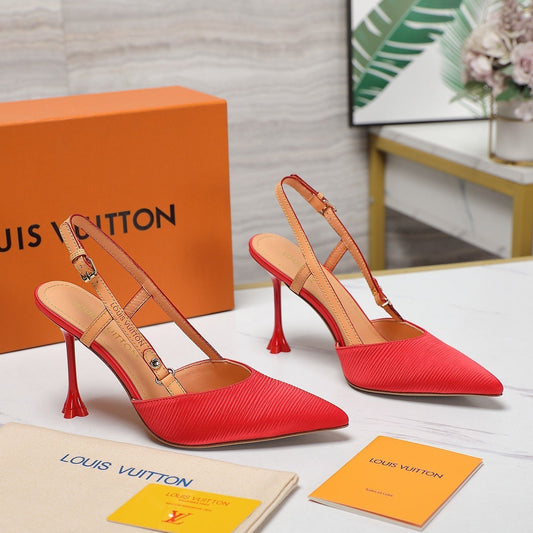 LV WOMEN BLOSSOM SLINGBACK PUMP IN CHERRY RED EMBROIDERED FABRIC - 35 / 7.5 CM