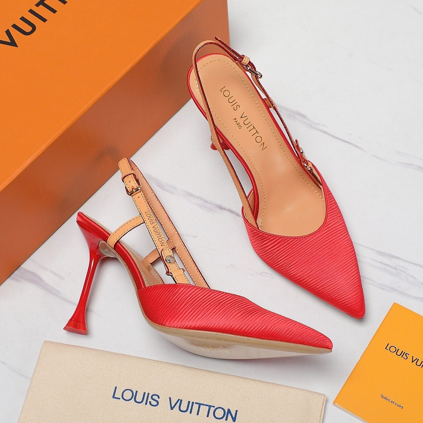 LV WOMEN BLOSSOM SLINGBACK PUMP IN CHERRY RED EMBROIDERED FABRIC - 35 / 7.5 CM