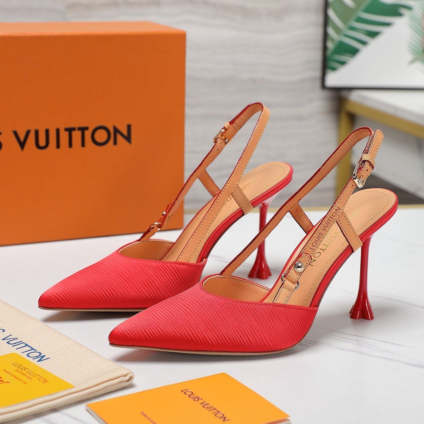 LV WOMEN BLOSSOM SLINGBACK PUMP IN CHERRY RED EMBROIDERED FABRIC - 35 / 7.5 CM