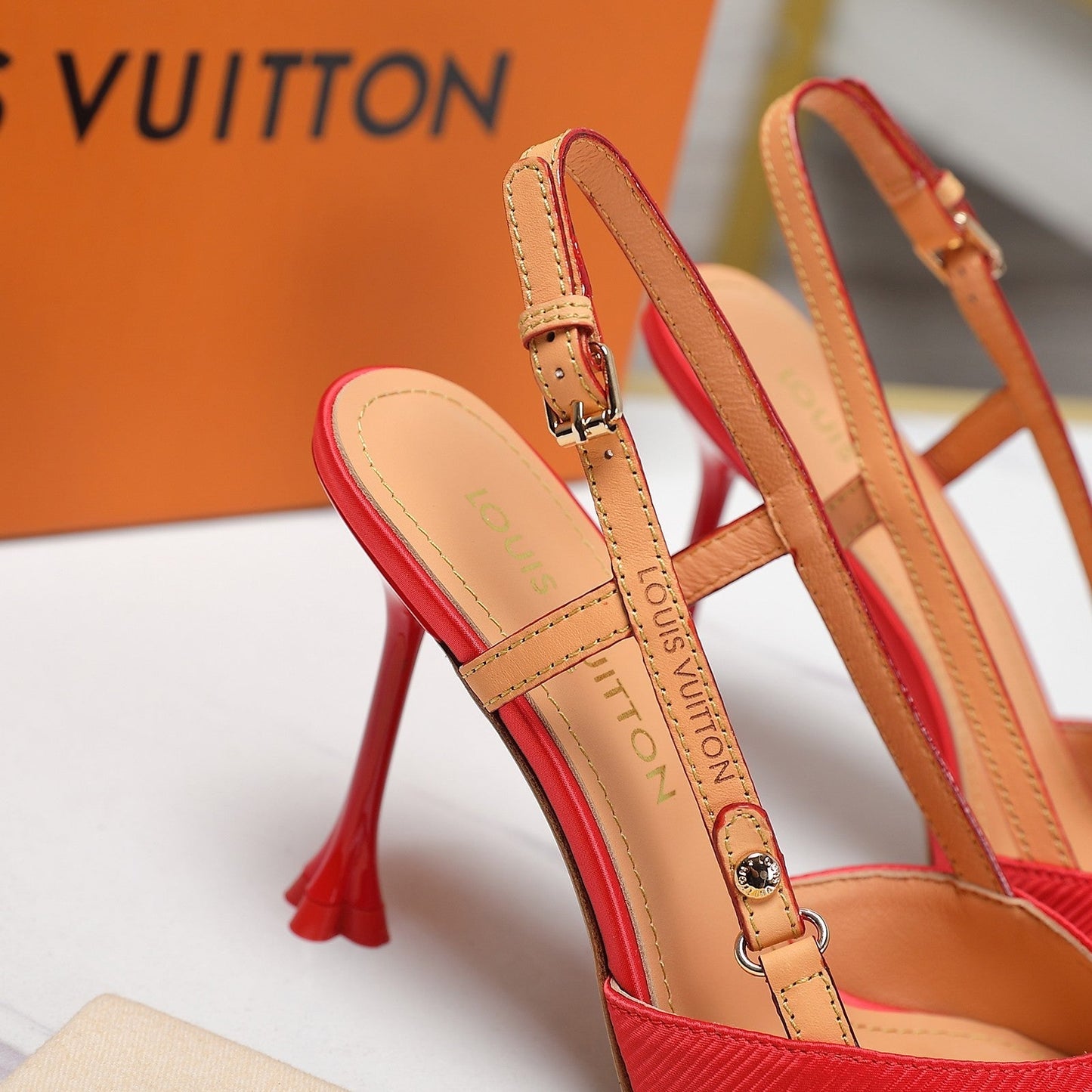 LV WOMEN BLOSSOM SLINGBACK PUMP IN CHERRY RED EMBROIDERED FABRIC - 35 / 7.5 CM