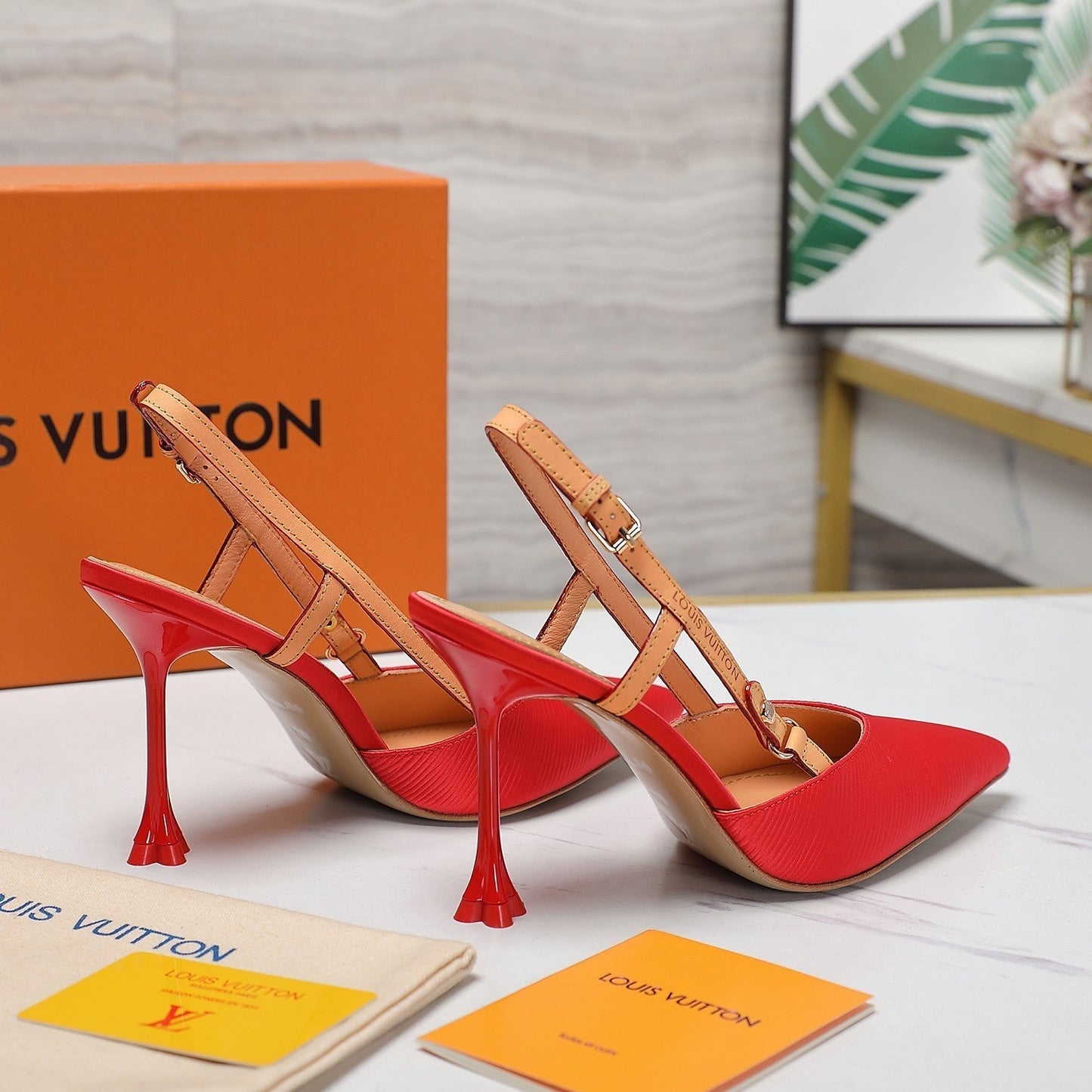 LV WOMEN BLOSSOM SLINGBACK PUMP IN CHERRY RED EMBROIDERED FABRIC - 35 / 7.5 CM