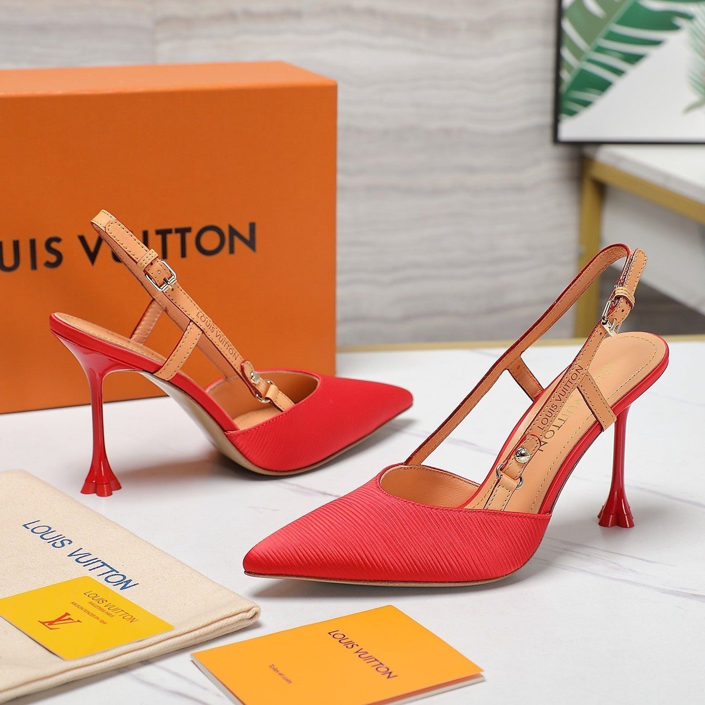 LV WOMEN BLOSSOM SLINGBACK PUMP IN CHERRY RED EMBROIDERED FABRIC - 35 / 7.5 CM