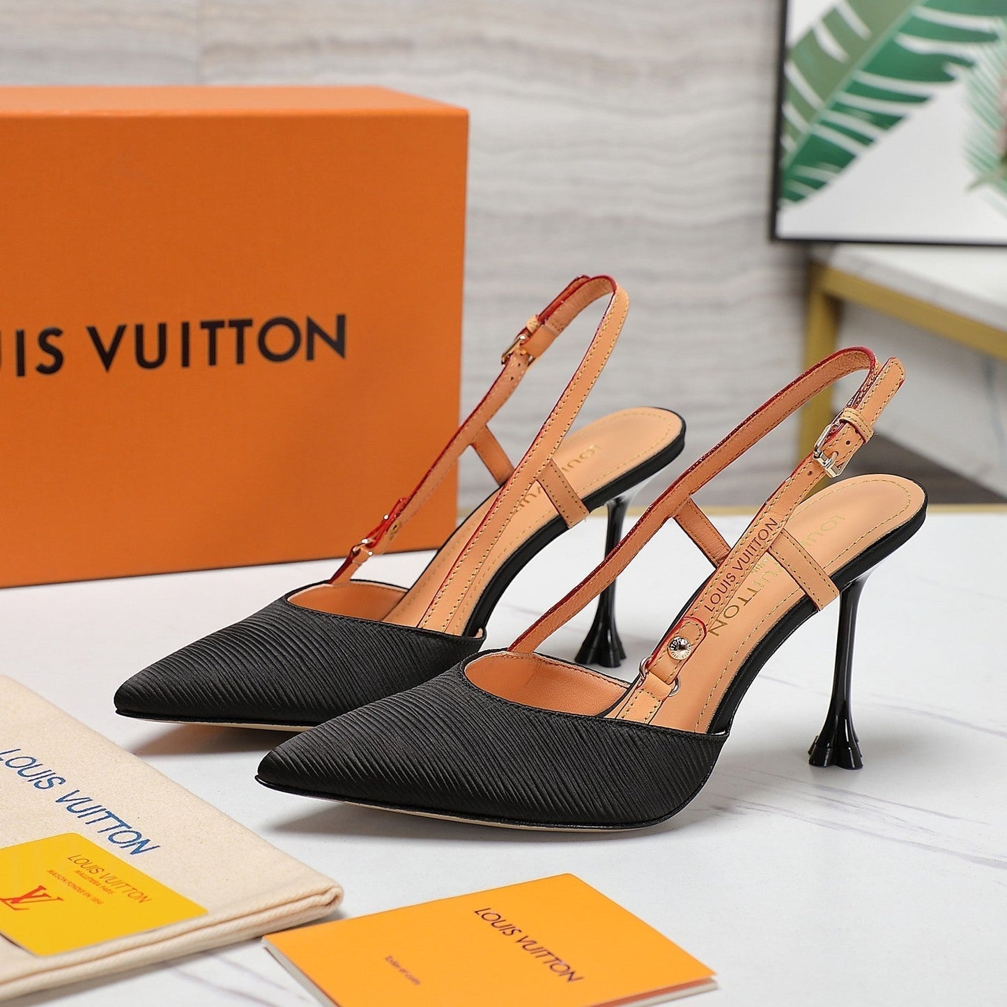 LV WOMEN BLOSSOM SLINGBACK PUMP IN BLACK EMBROIDERED FABRIC - 35 / 7.5 CM