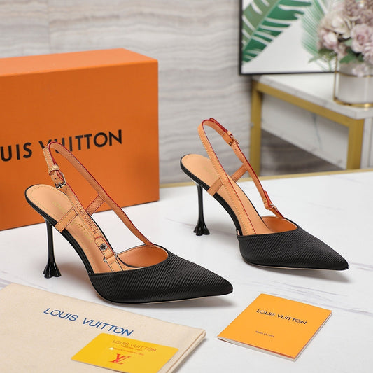 LV WOMEN BLOSSOM SLINGBACK PUMP IN BLACK EMBROIDERED FABRIC - 35 / 7.5 CM