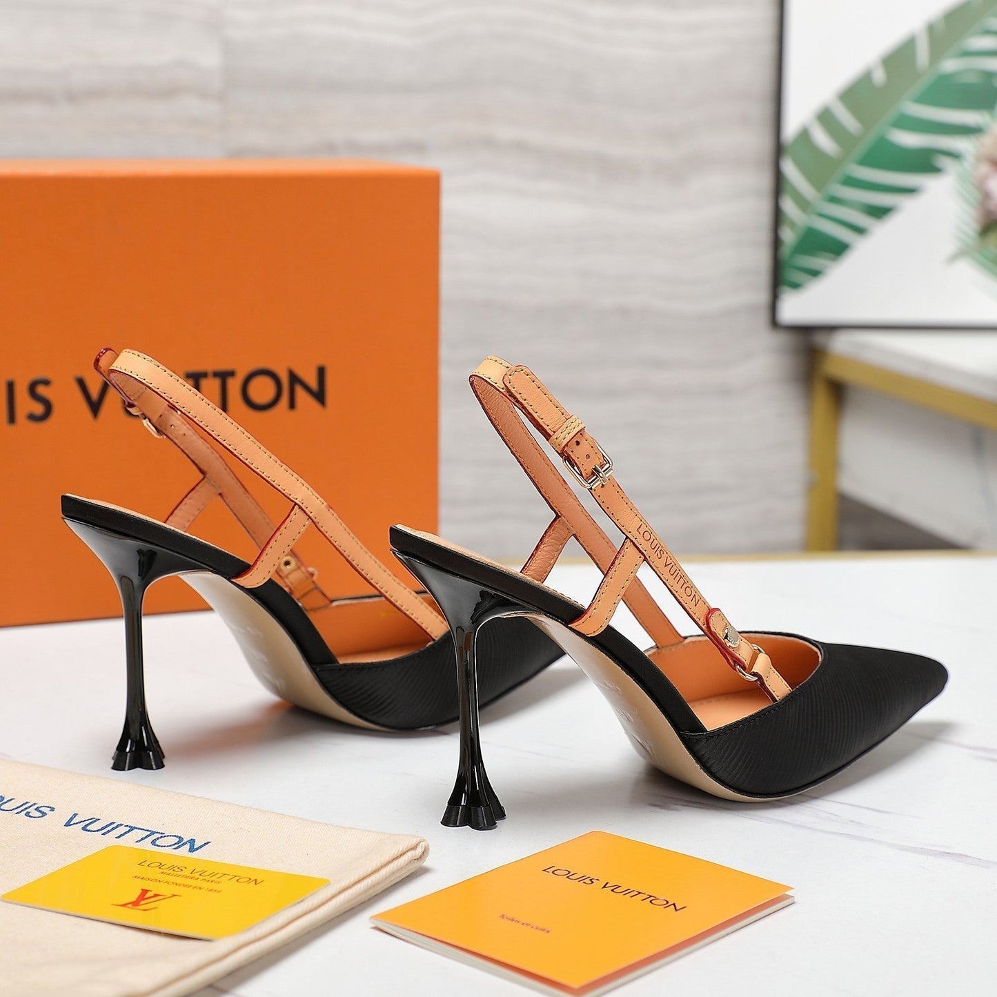 LV WOMEN BLOSSOM SLINGBACK PUMP IN BLACK EMBROIDERED FABRIC - 35 / 7.5 CM