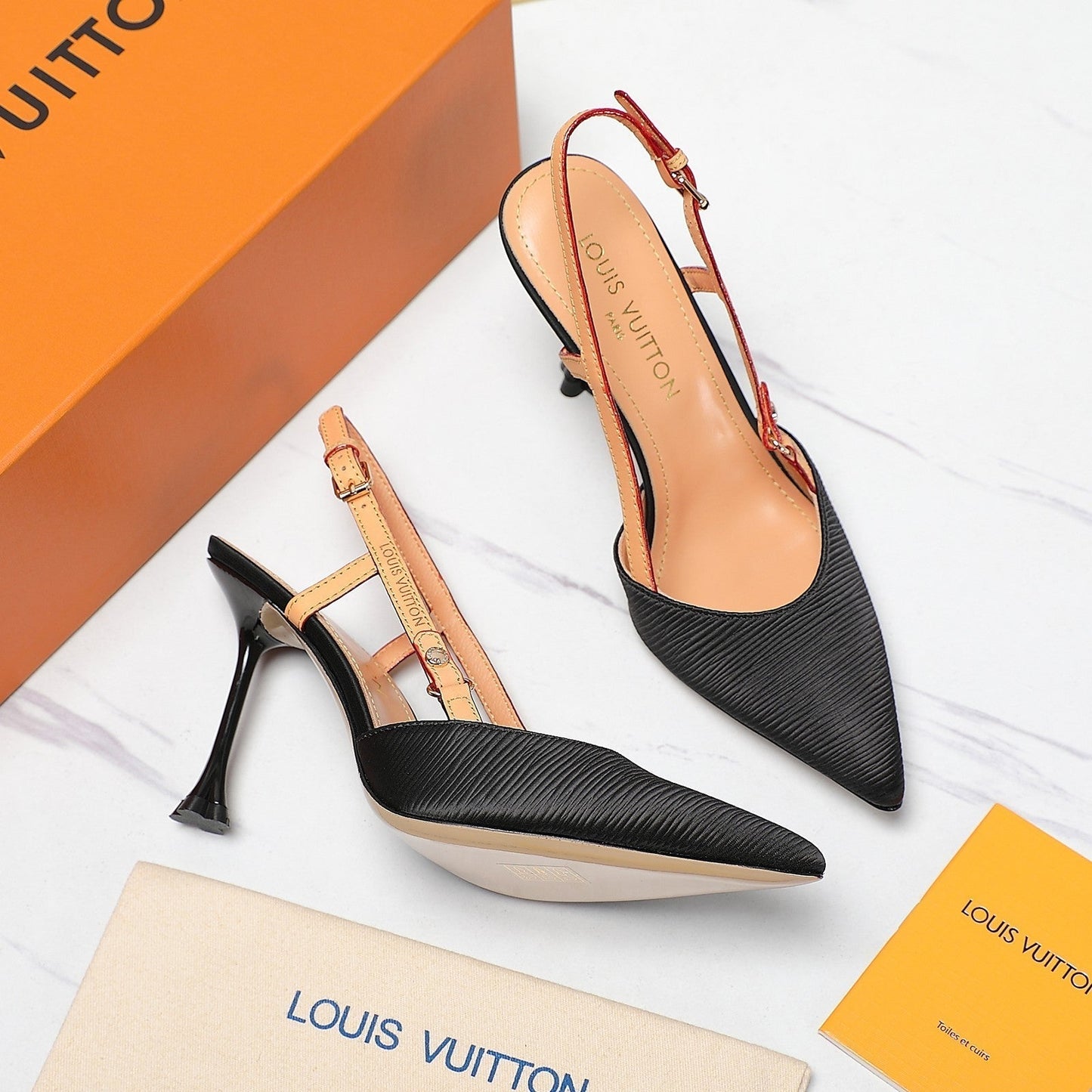 LV WOMEN BLOSSOM SLINGBACK PUMP IN BLACK EMBROIDERED FABRIC - 35 / 7.5 CM