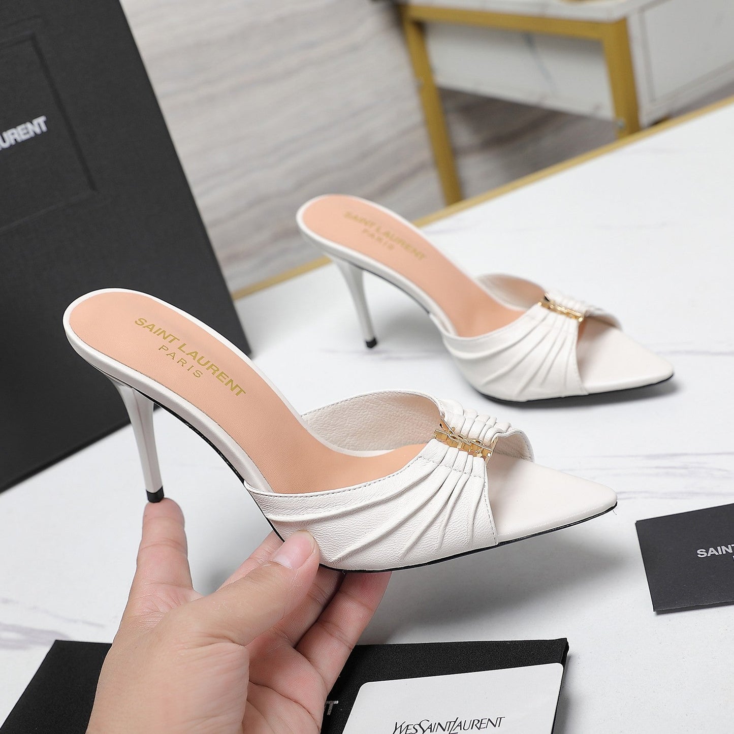 SL BABYLONE MULES 10 WHITE SMOOTH CALFSKIN - 35