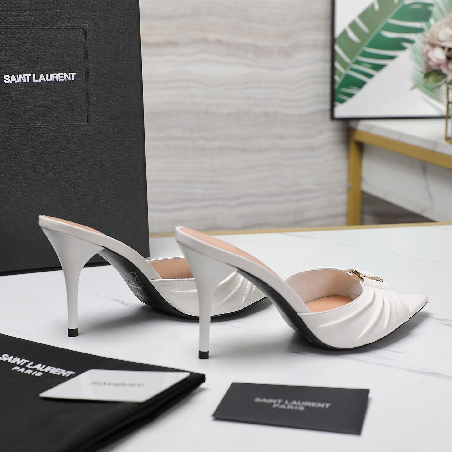 SL BABYLONE MULES 10 WHITE SMOOTH CALFSKIN - 35
