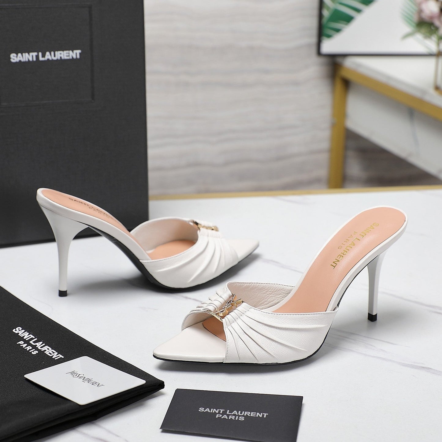 SL BABYLONE MULES 10 WHITE SMOOTH CALFSKIN - 35