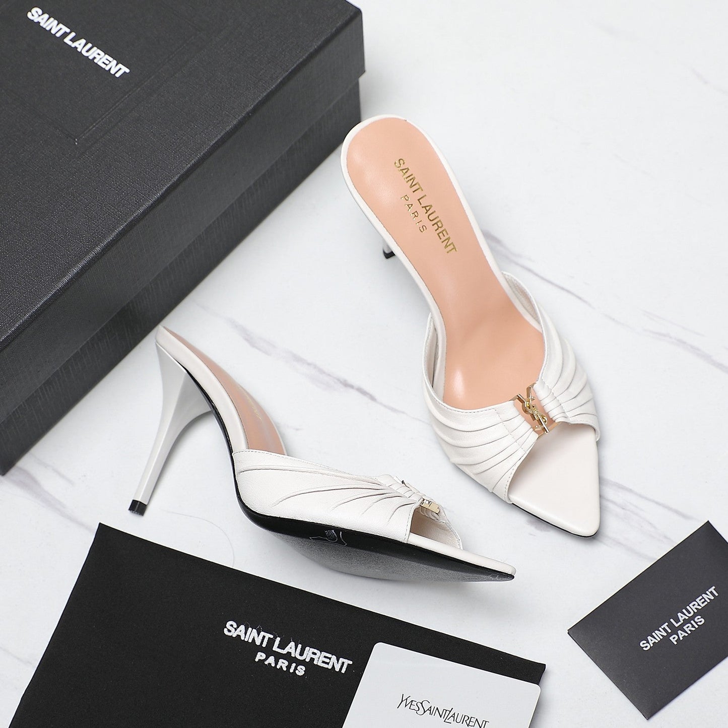SL BABYLONE MULES 10 WHITE SMOOTH CALFSKIN - 35