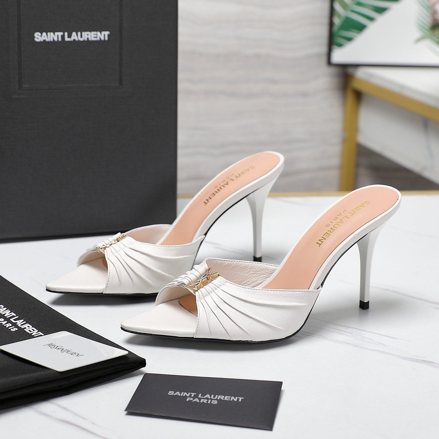 SL BABYLONE MULES 10 WHITE SMOOTH CALFSKIN - 35