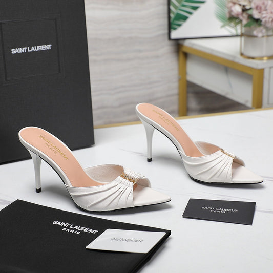 SL BABYLONE MULES 10 WHITE SMOOTH CALFSKIN - 35