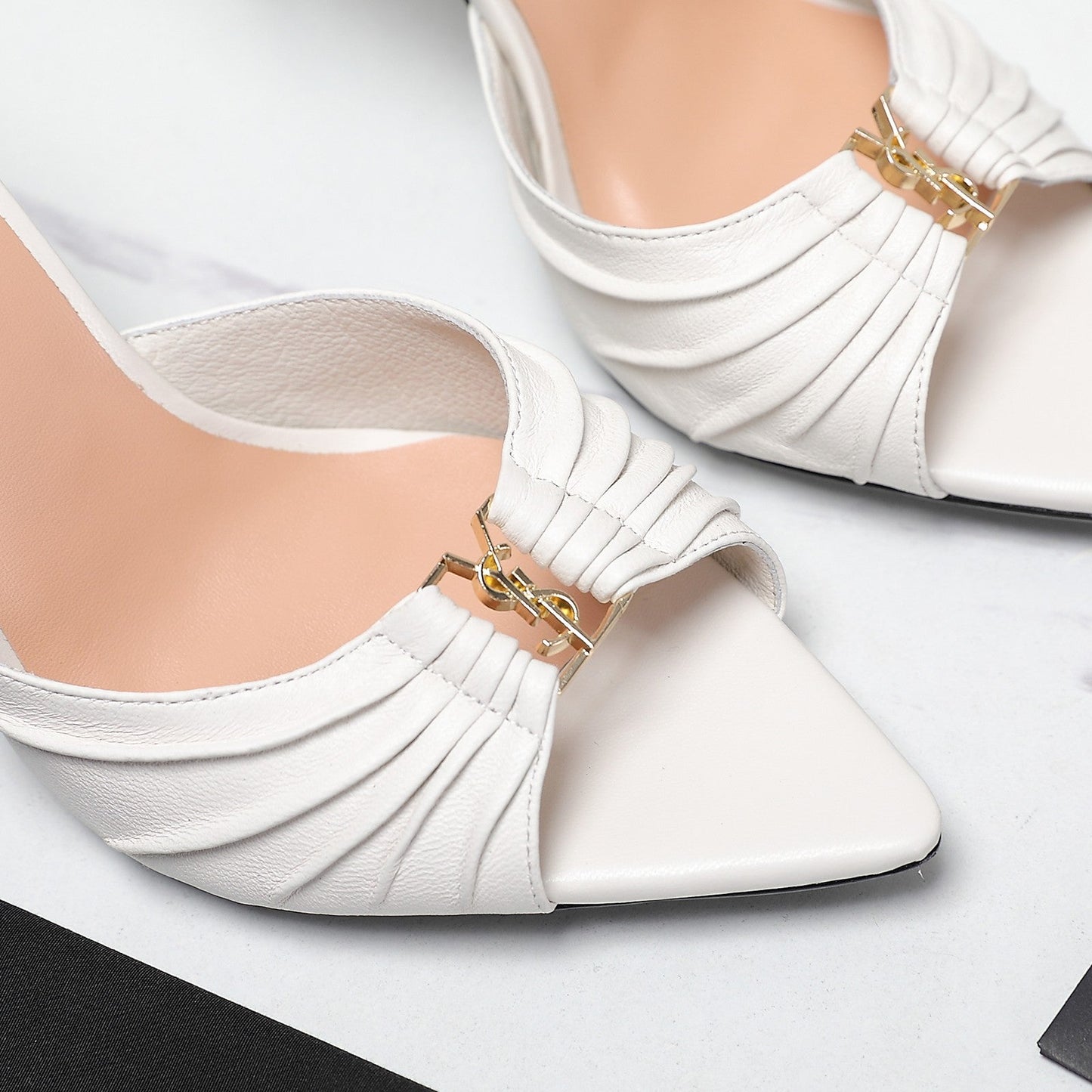 SL BABYLONE MULES 10 WHITE SMOOTH CALFSKIN - 35
