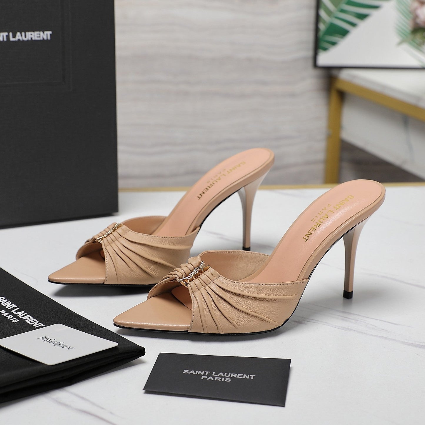 YSL HIGH HEEL 100 MM IN BEIGE CALFSKIN - 35