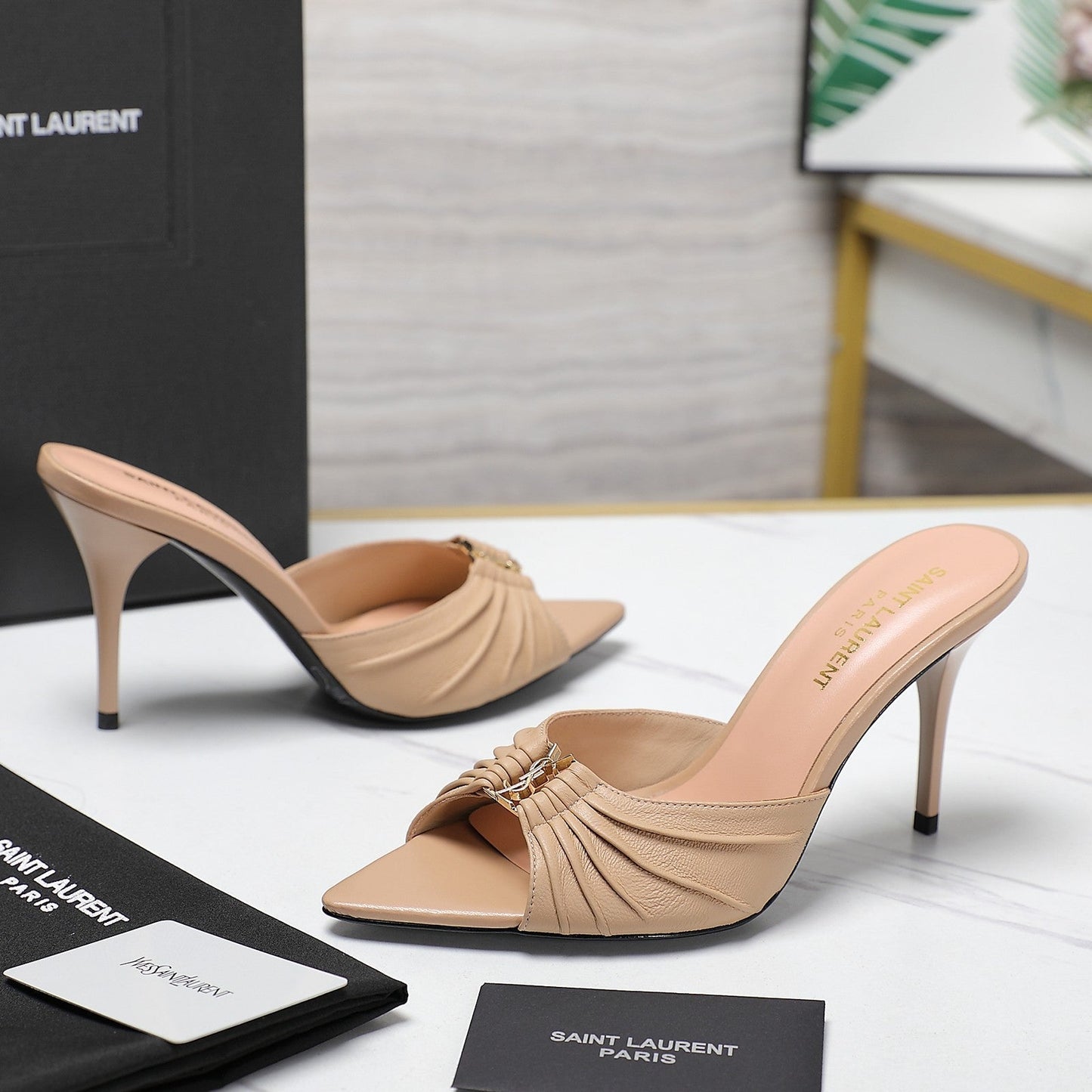 SL BABYLONE MULES 10 BISQUE SMOOTH CALFSKIN - 35