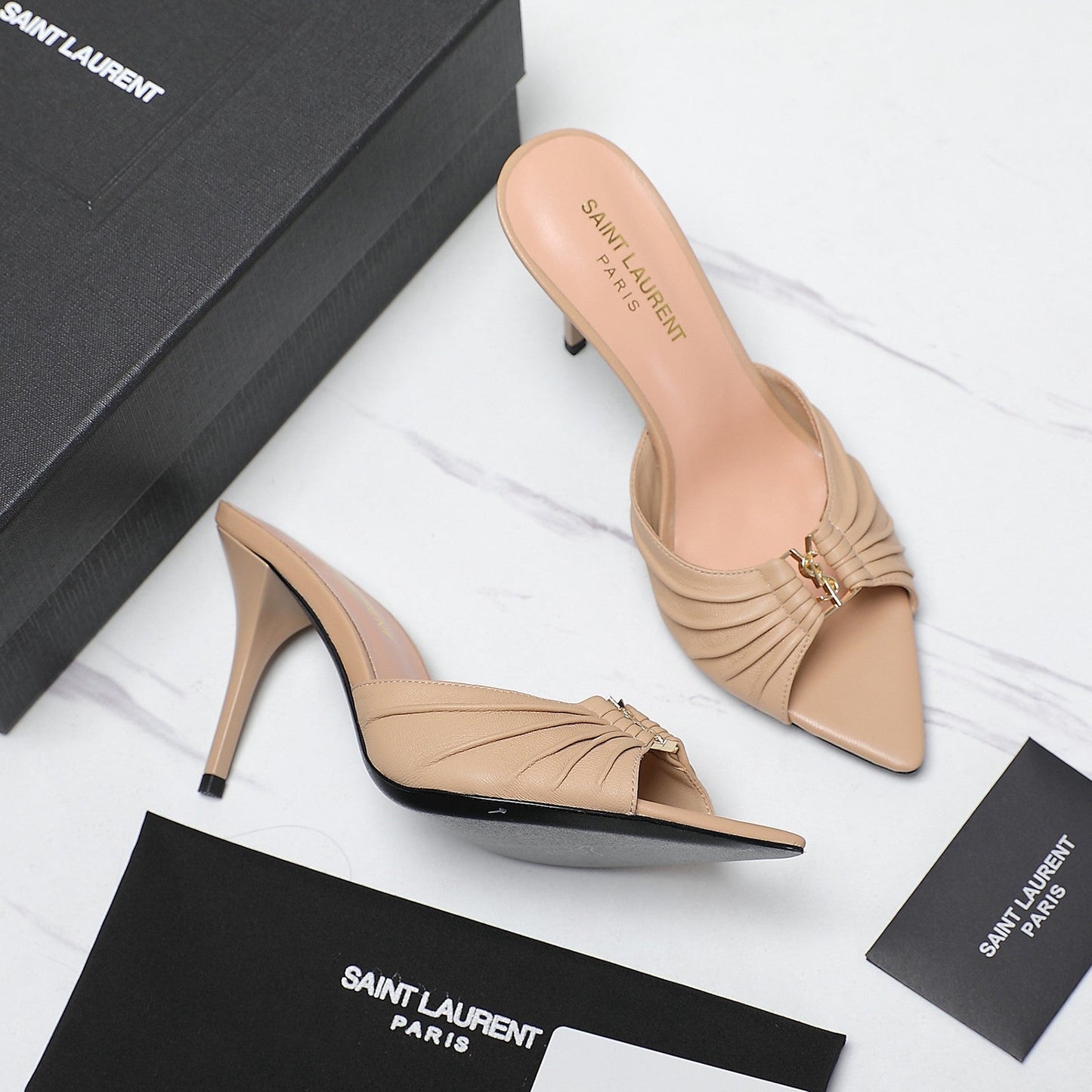 SL BABYLONE MULES 10 BISQUE SMOOTH CALFSKIN - 35