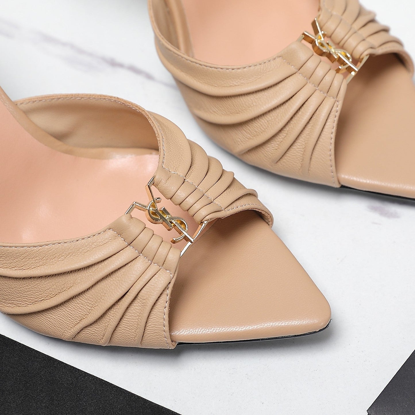 SL BABYLONE MULES 10 BISQUE SMOOTH CALFSKIN - 35